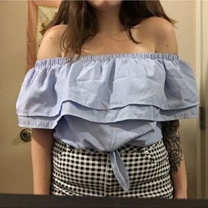 Blue & White Striped Off-the-Shoulder Top